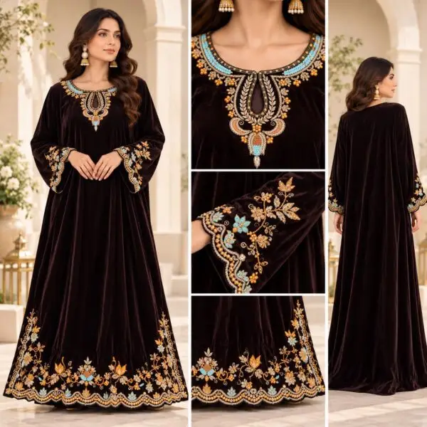 2PC Velvet Handwork Kaftan - Darakshan Desire