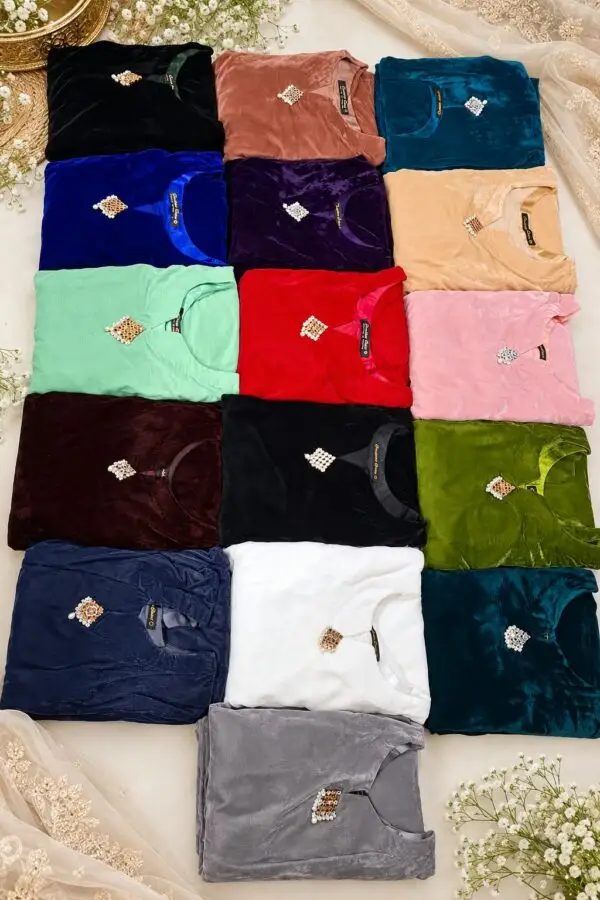 Darakshan Desire 2PC Velvet Suit – all colours flat lay